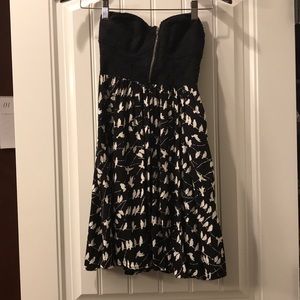 Black strapless dress with birds